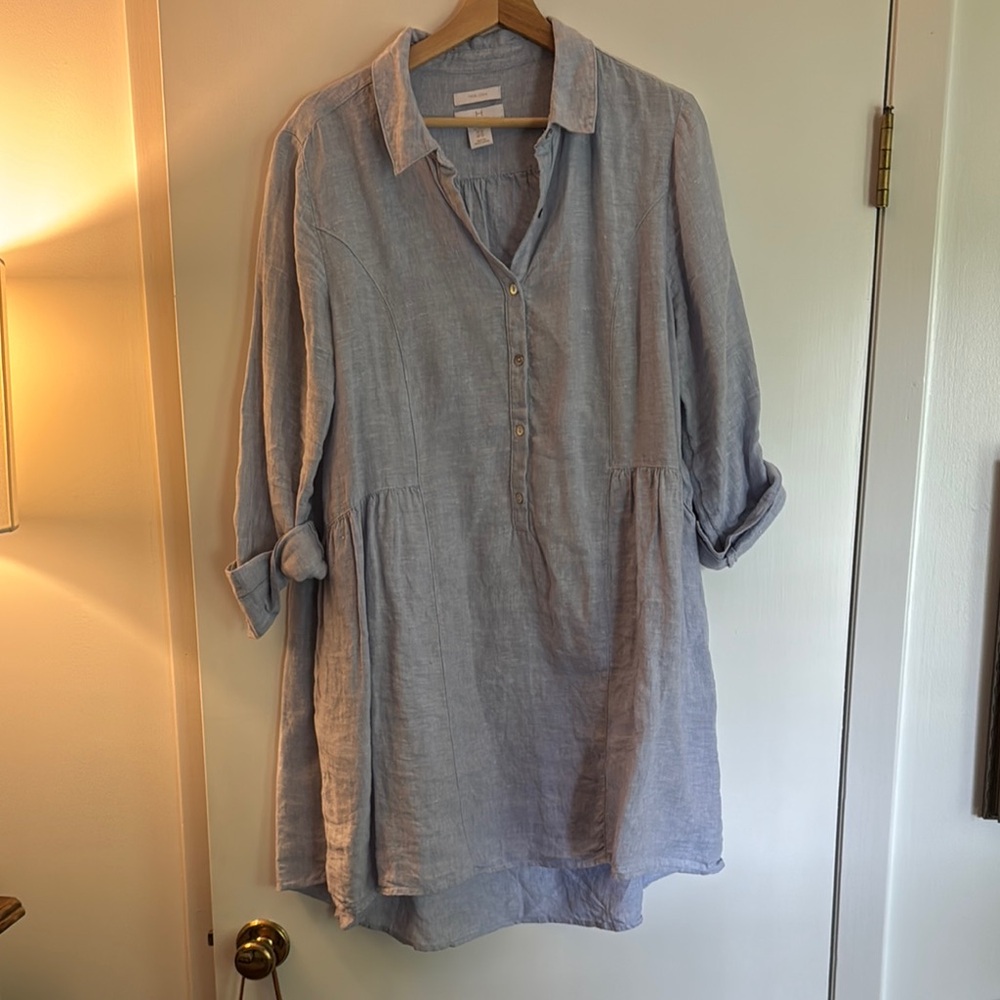 Light Blue Button-Up Tunic Dress